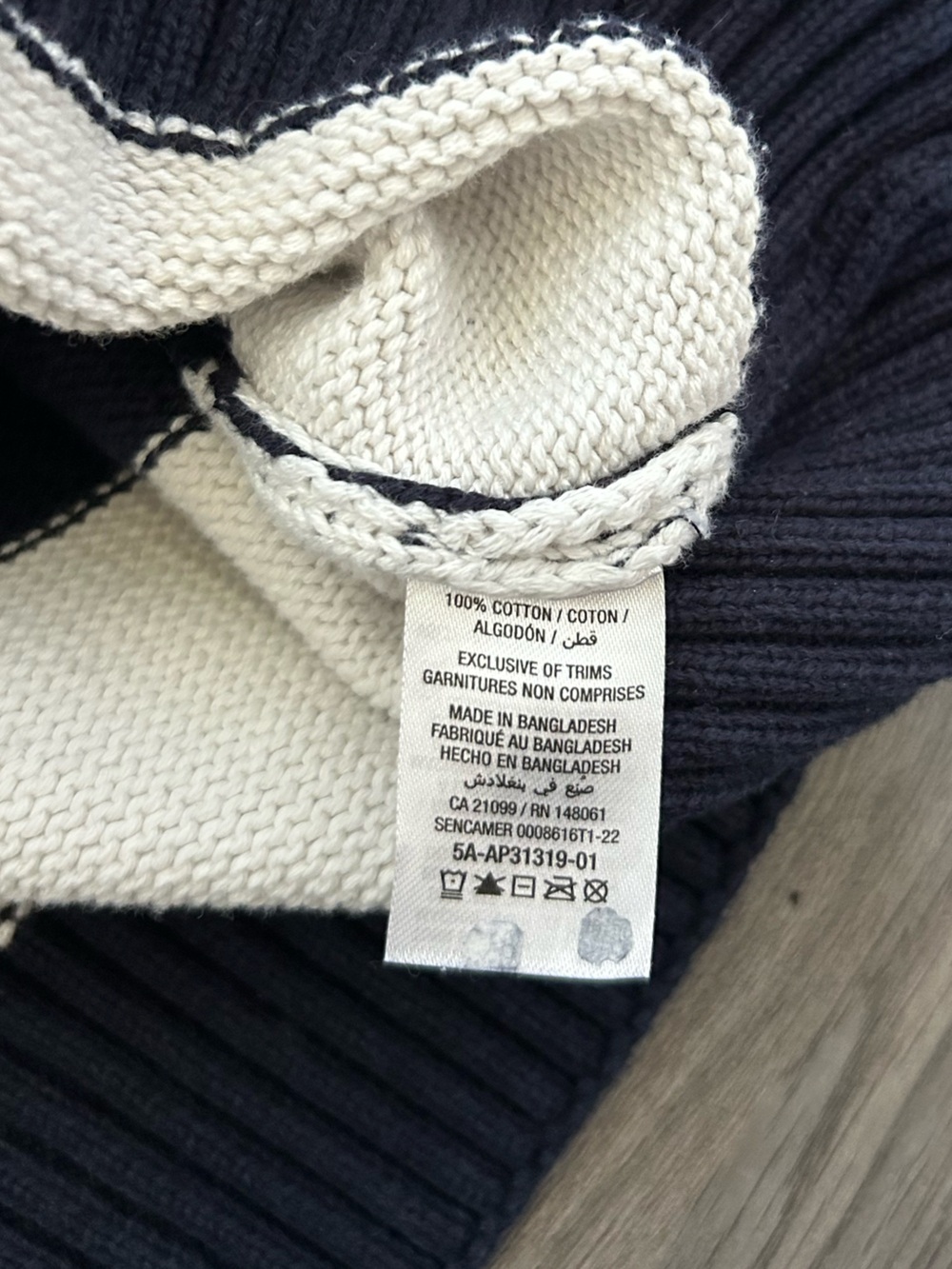 Navy Blue and White Striped Crewneck Knit Sweater 100% Cotton Sweater - Picture 3 of 4